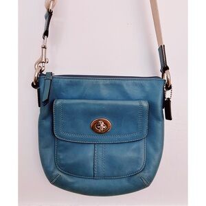 Vintage Coach Turquoise Leather Over the Shoulder Purse